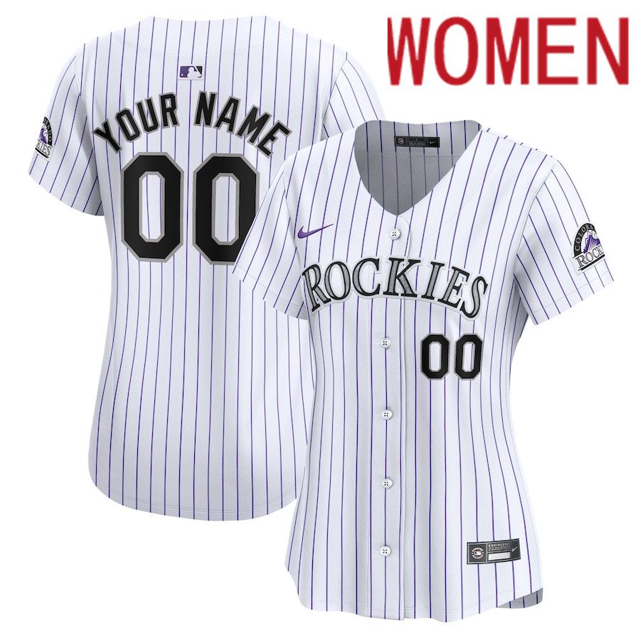 Women Colorado Rockies Nike White Home Limited Custom MLB Jersey->customized mlb jersey->Custom Jersey